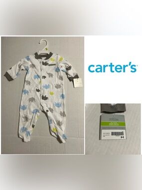 🆕CARTER’S - 3M - NWT - INFANT BOYS BLUE GREEN GREY ELEPHANT SLEEPER